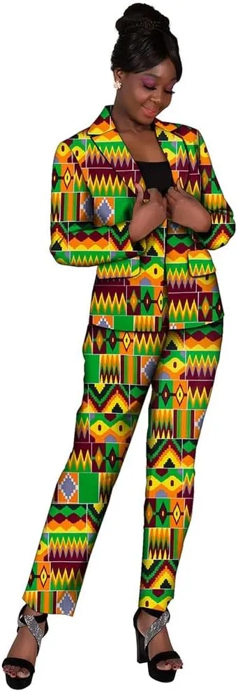 African Attire Outfits for Women African Print Coat Kente Top and Pants Blazer Suit Sets