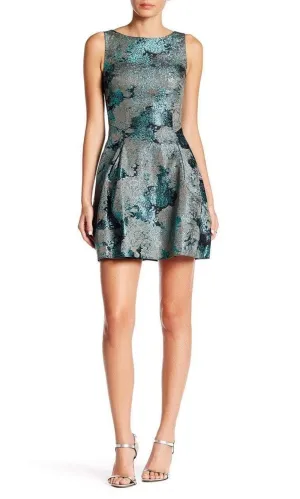 Aidan Mattox - Metallic Patterned A-Line Dress 151A10260 - 1 pc Teal In Size 10 Available