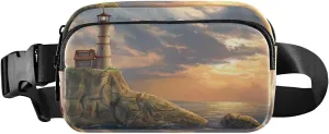 ALAZA Lighthouse on A Rocky Coastal Cliff at Sunset Belt Bag Waist Pack Pouch Crossbody Bag with Adjustable Strap for Men Women College Hiking Running Workout Travel