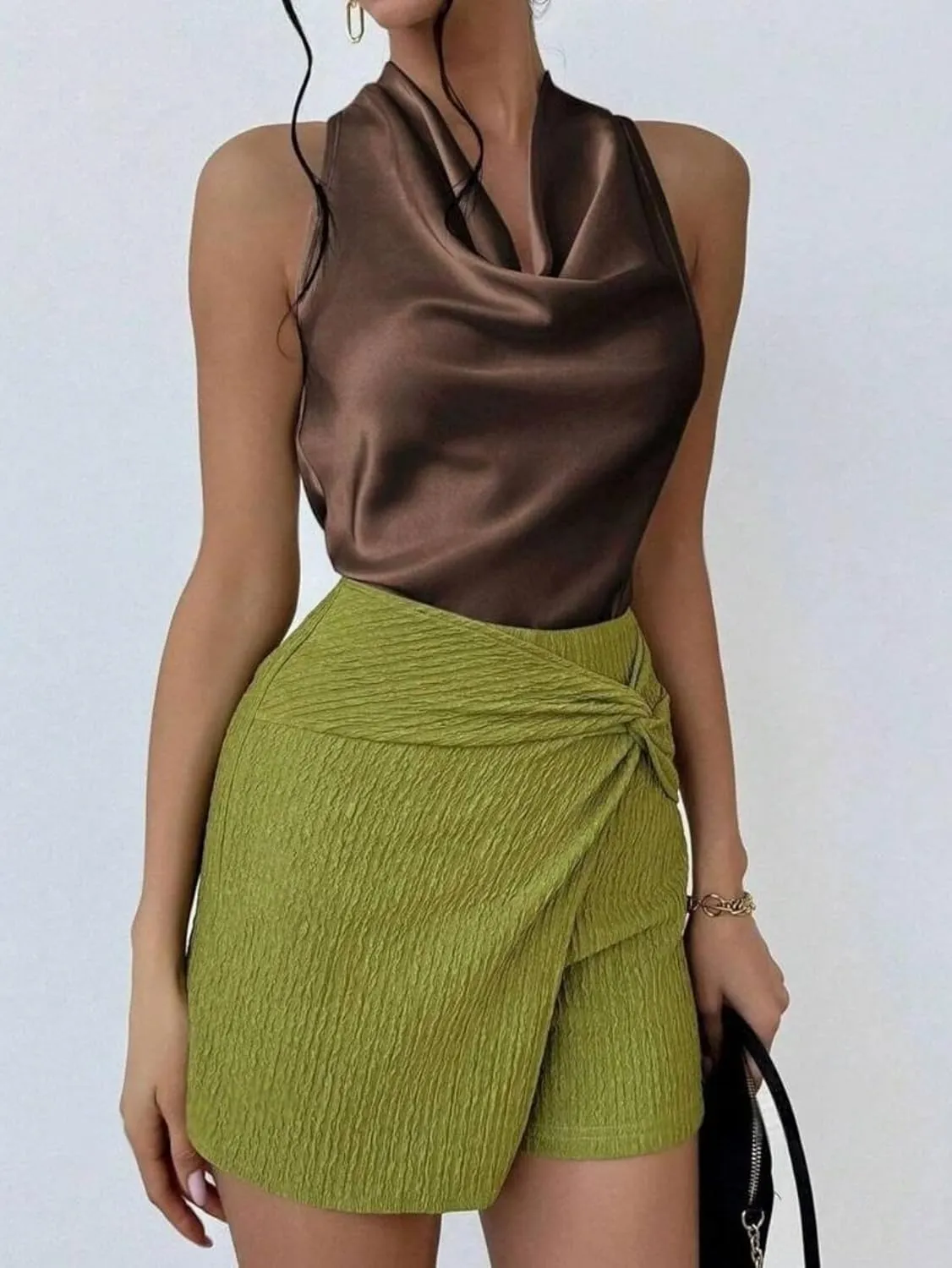 ALCEA ROSEA Women's Silky Satin Camisole Halter Wrap Tie Back Cowl Neck Sleeveless Draped Backless Blouse Tank Top 1888