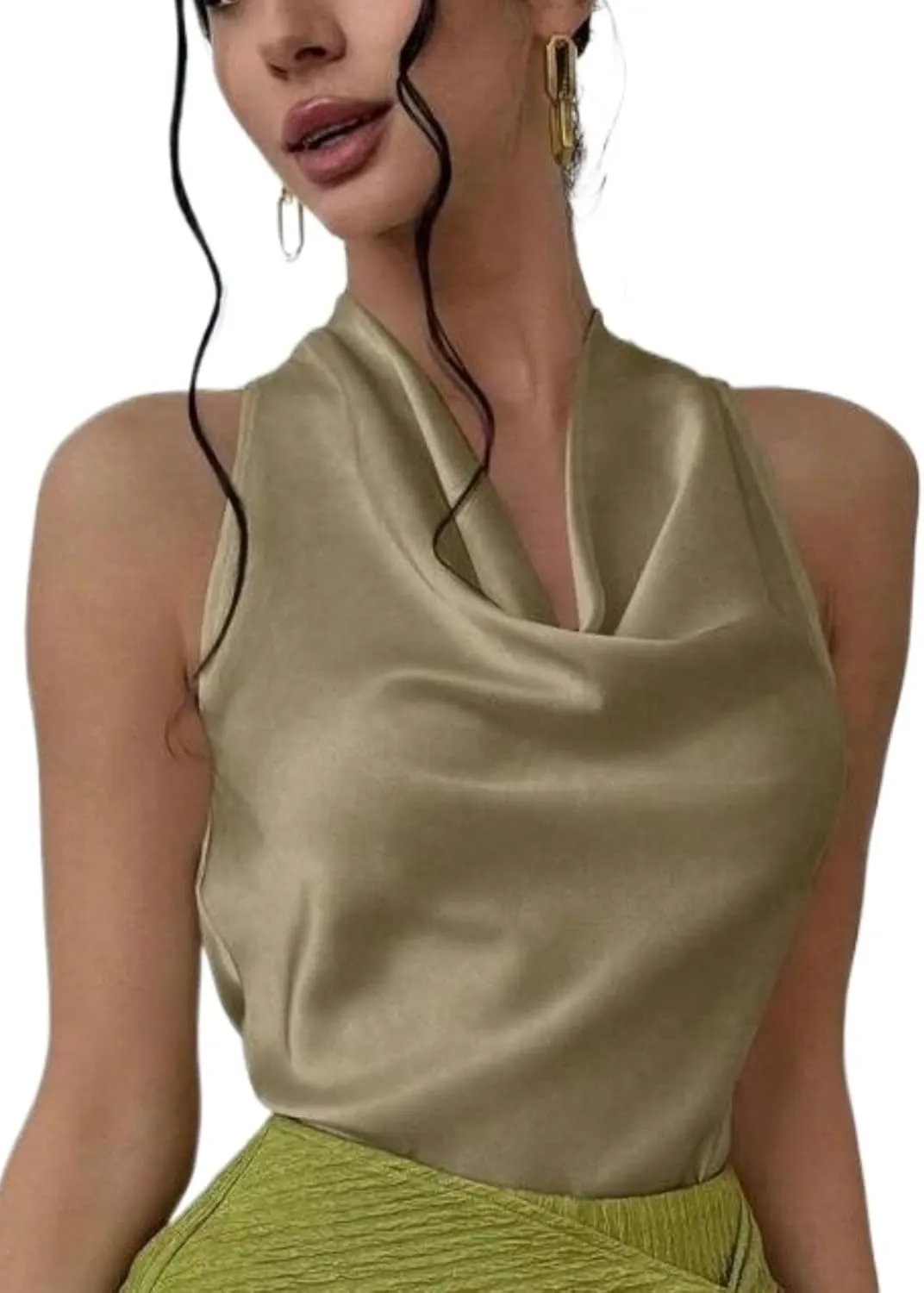 ALCEA ROSEA Women's Silky Satin Camisole Halter Wrap Tie Back Cowl Neck Sleeveless Draped Backless Blouse Tank Top 1888