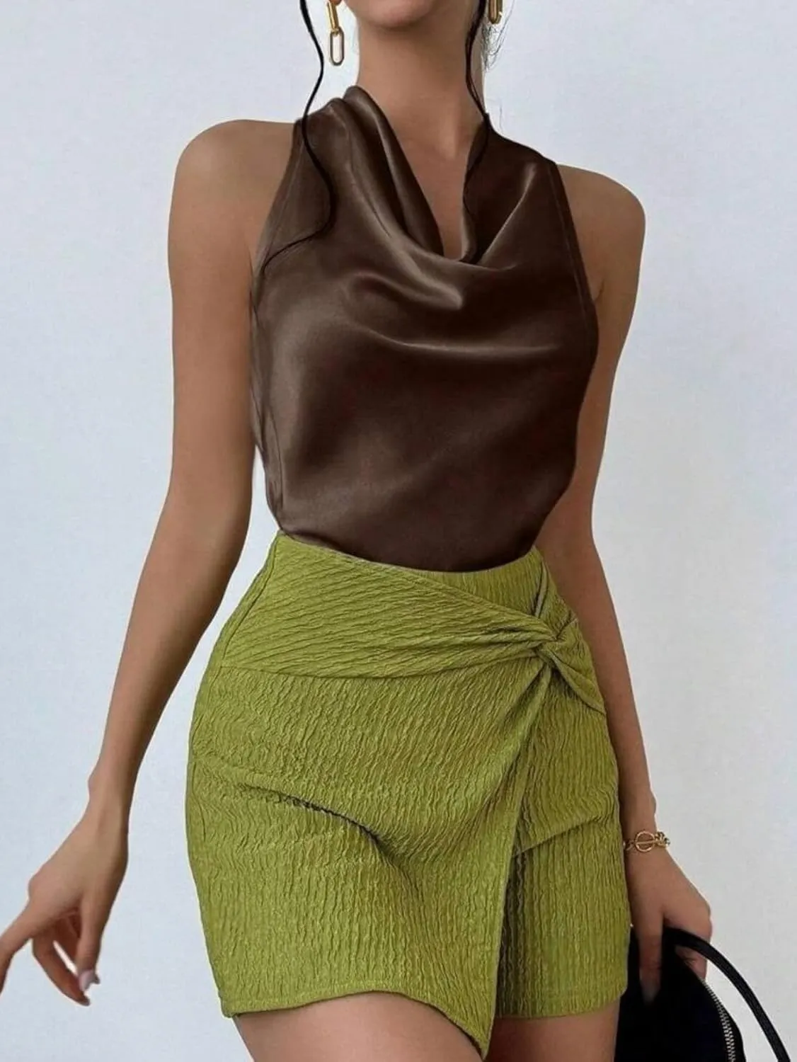 ALCEA ROSEA Women's Silky Satin Camisole Halter Wrap Tie Back Cowl Neck Sleeveless Draped Backless Blouse Tank Top 1888