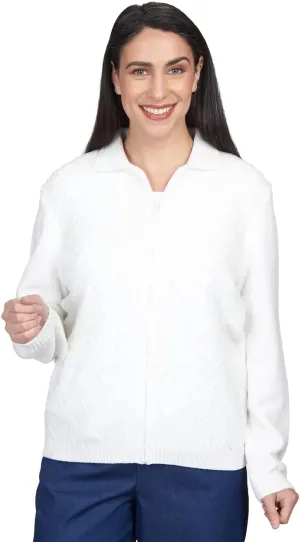 Alfred Dunner Women's Classic Zip Front Chenille Cardigan