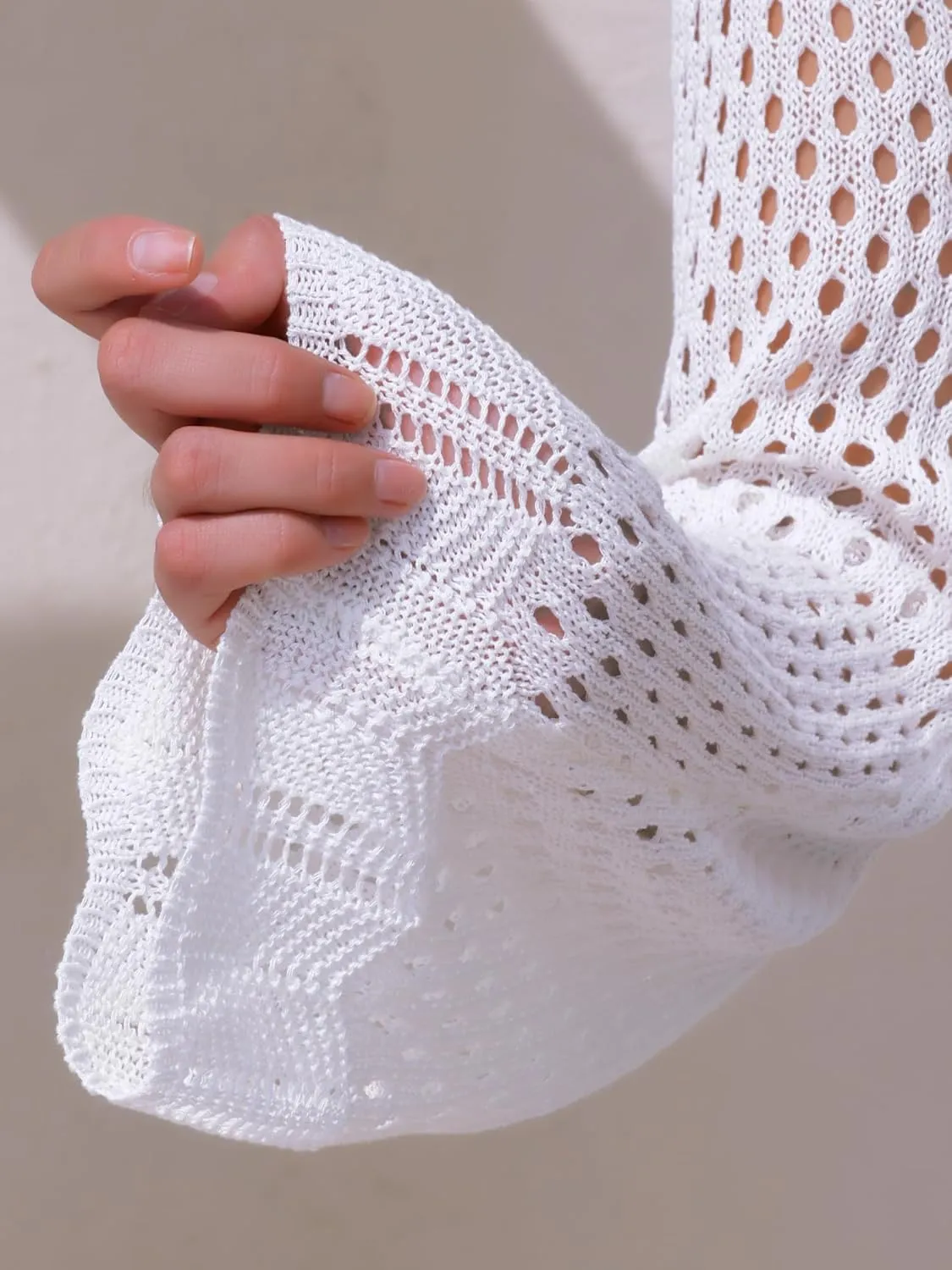 Allegra K Crochet Cropped Cardigan for Women's Long Sleeve Tie Front Bolero Shrug