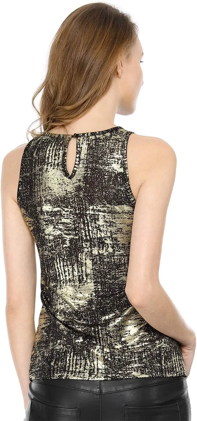Allegra K Women's Metallic Tank Tops Shiny Sleeveless Party Disco Shirt