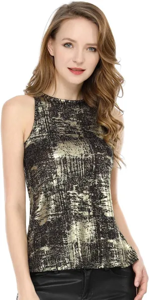 Allegra K Women's Metallic Tank Tops Shiny Sleeveless Party Disco Shirt