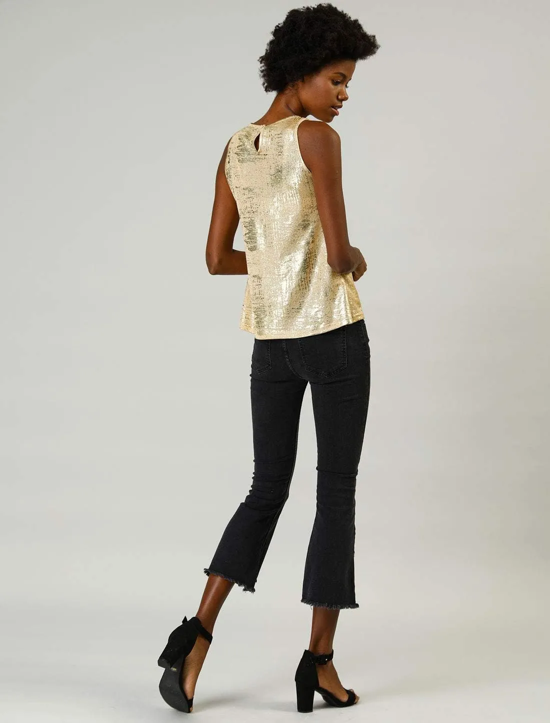 Allegra K Women's Metallic Tank Tops Shiny Sleeveless Party Disco Shirt