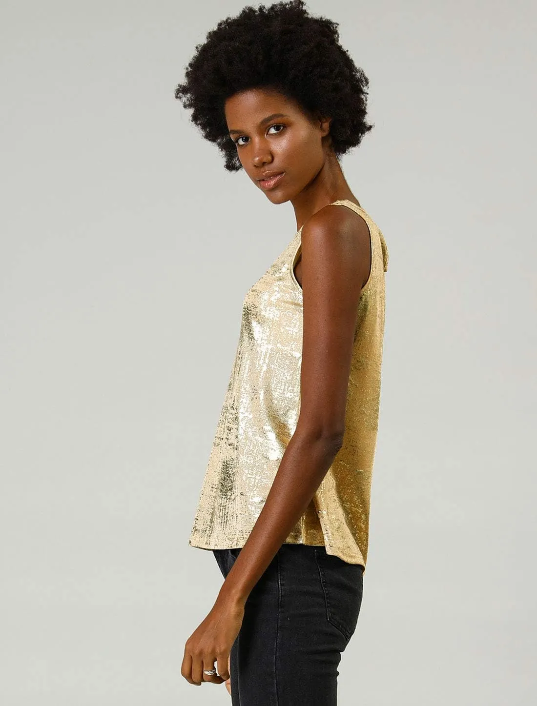Allegra K Women's Metallic Tank Tops Shiny Sleeveless Party Disco Shirt