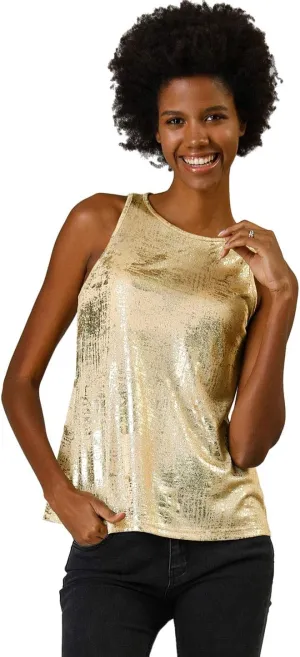 Allegra K Women's Metallic Tank Tops Shiny Sleeveless Party Disco Shirt
