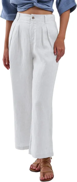 Amazhiyu Women's 100% Linen Summer High-Waisted Wide Leg Pants with Pockets