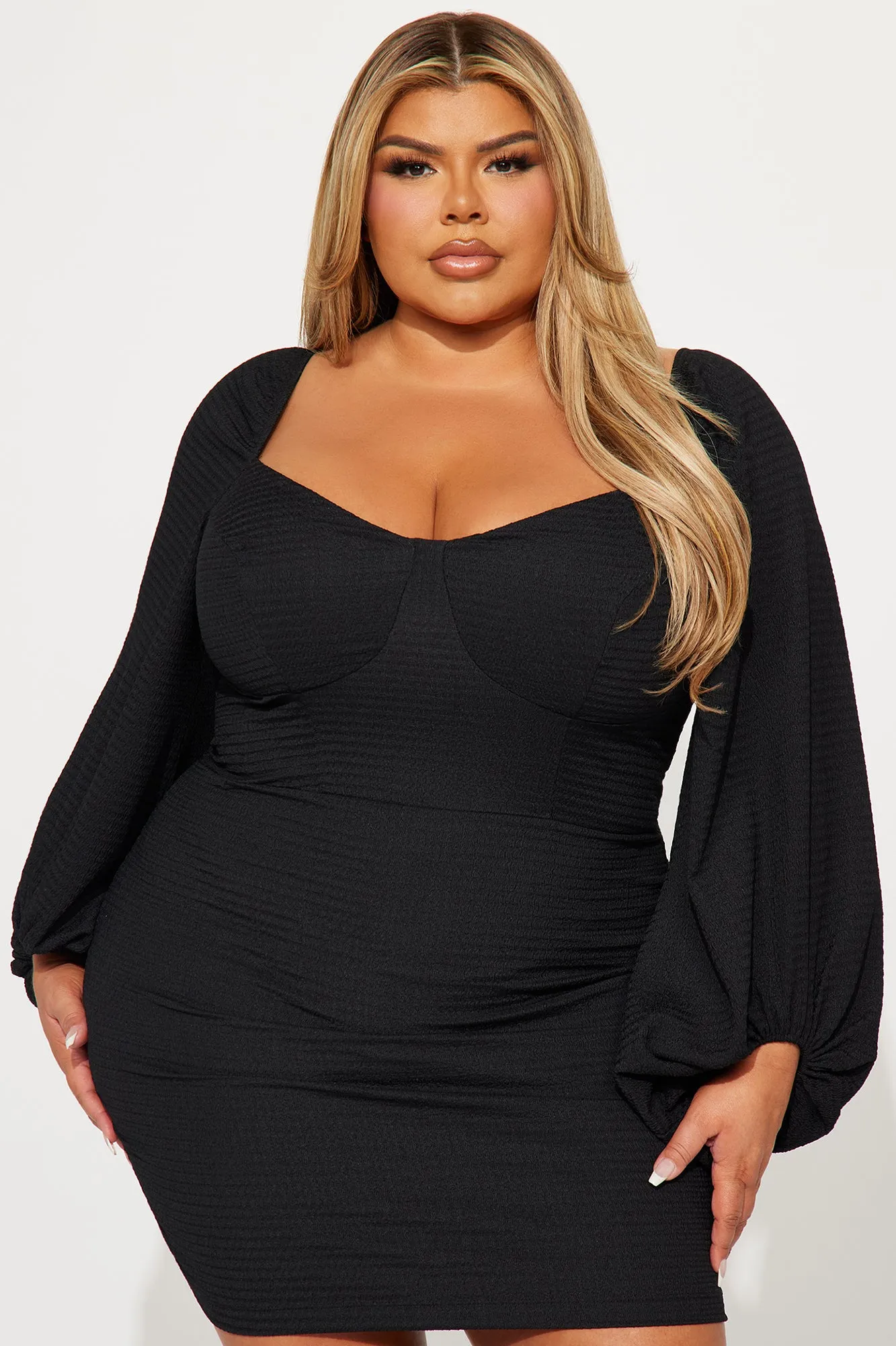Amber Textured Mini Dress - Black