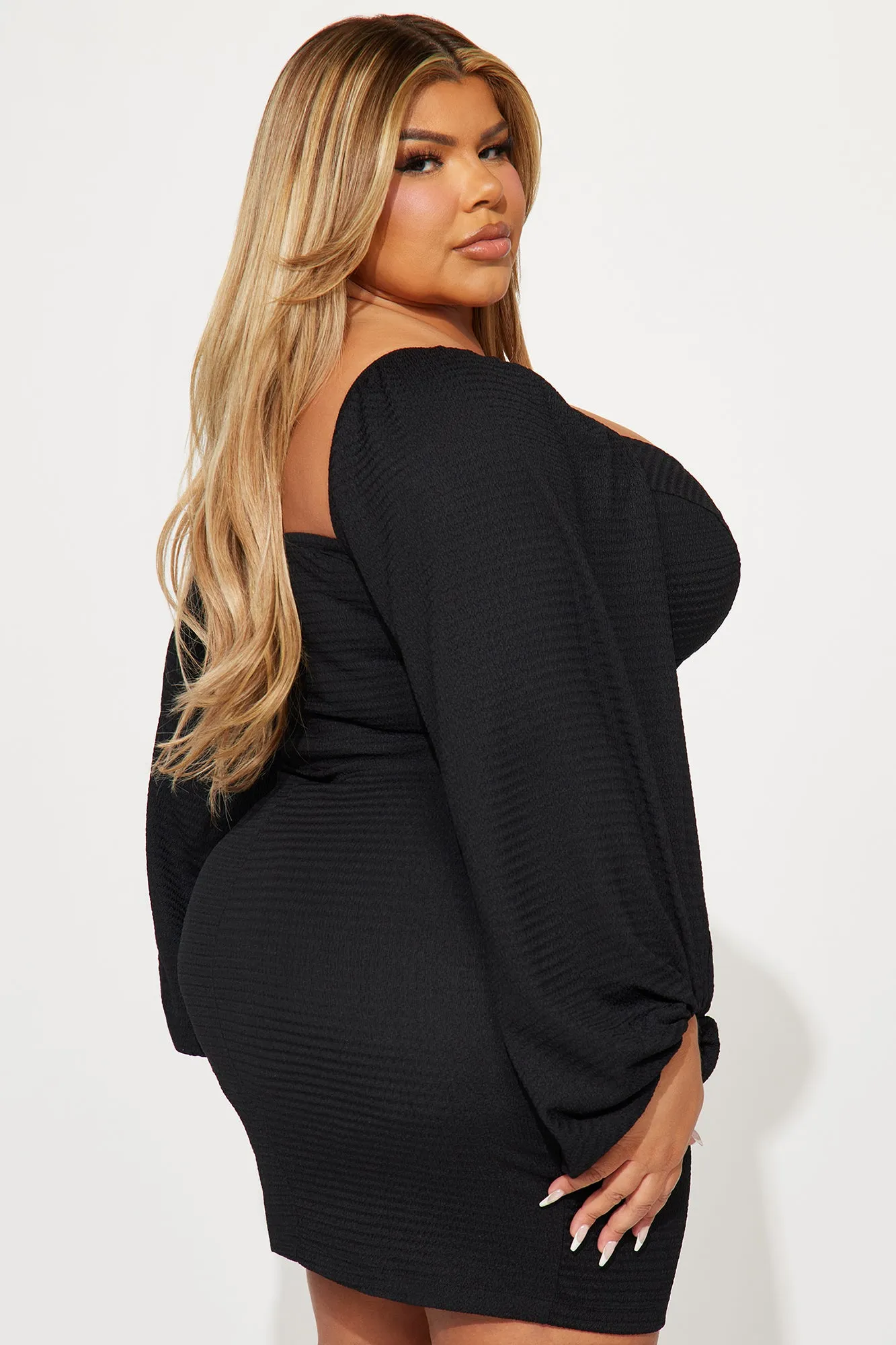 Amber Textured Mini Dress - Black