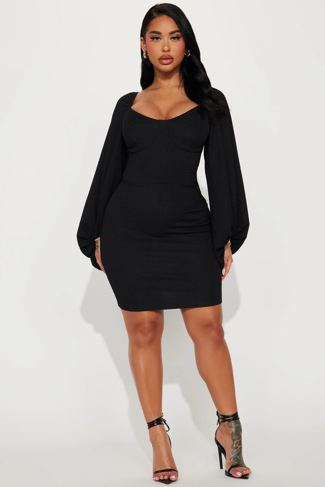Amber Textured Mini Dress - Black