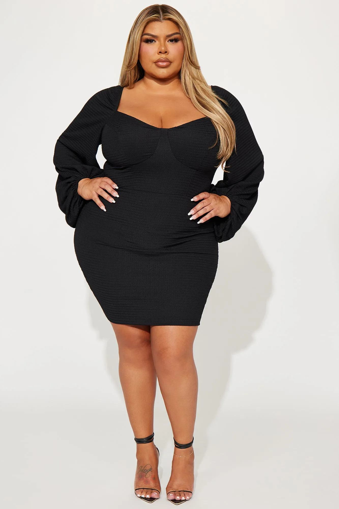 Amber Textured Mini Dress - Black