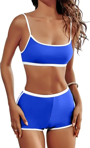 AngiMelo High Waisted Bikini Sets for Women Two Piece Tummy Control Swimsuits Modest Bathing Suit Shorts Swim Suits Teens