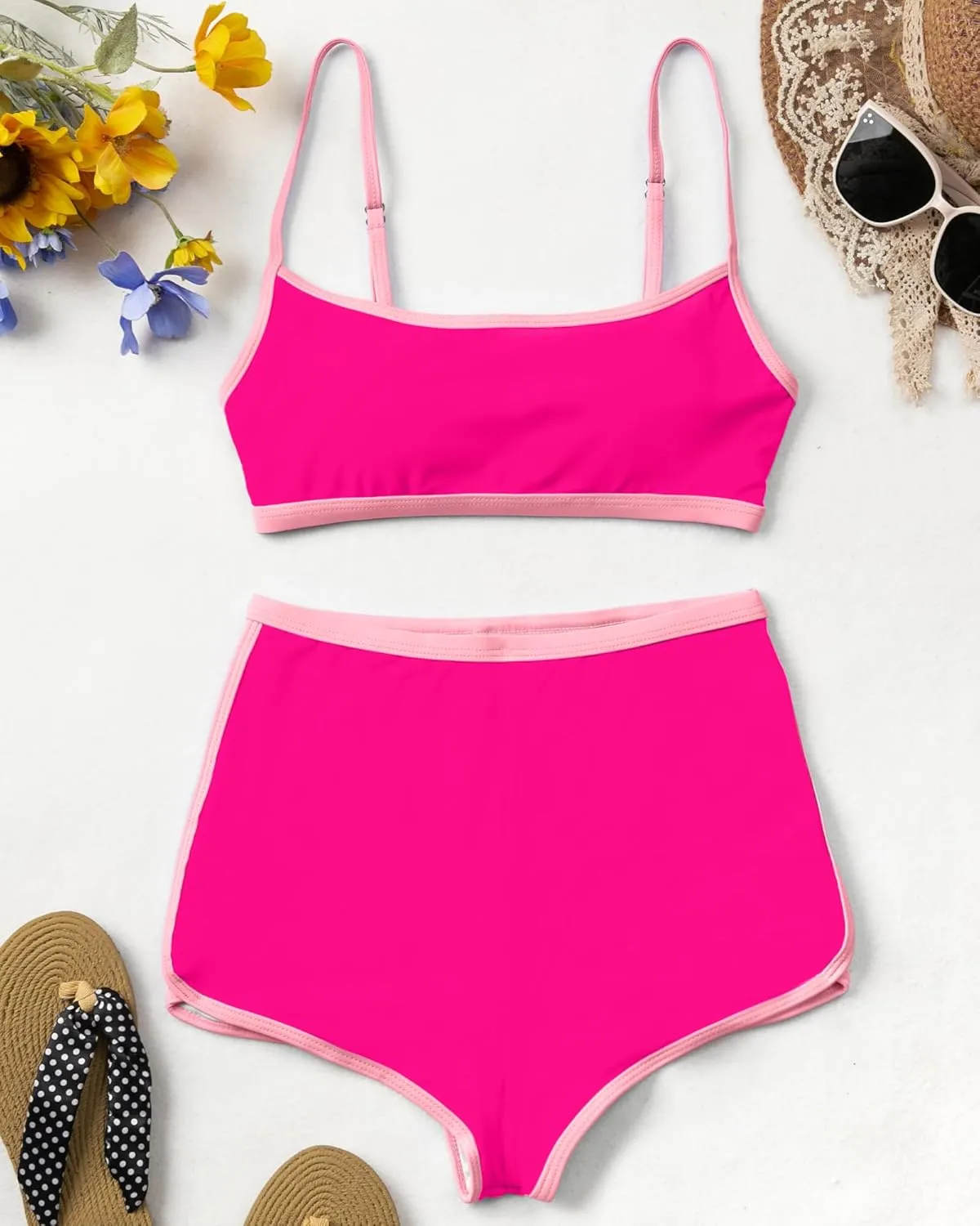 AngiMelo High Waisted Bikini Sets for Women Two Piece Tummy Control Swimsuits Modest Bathing Suit Shorts Swim Suits Teens