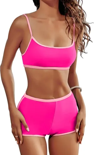 AngiMelo High Waisted Bikini Sets for Women Two Piece Tummy Control Swimsuits Modest Bathing Suit Shorts Swim Suits Teens