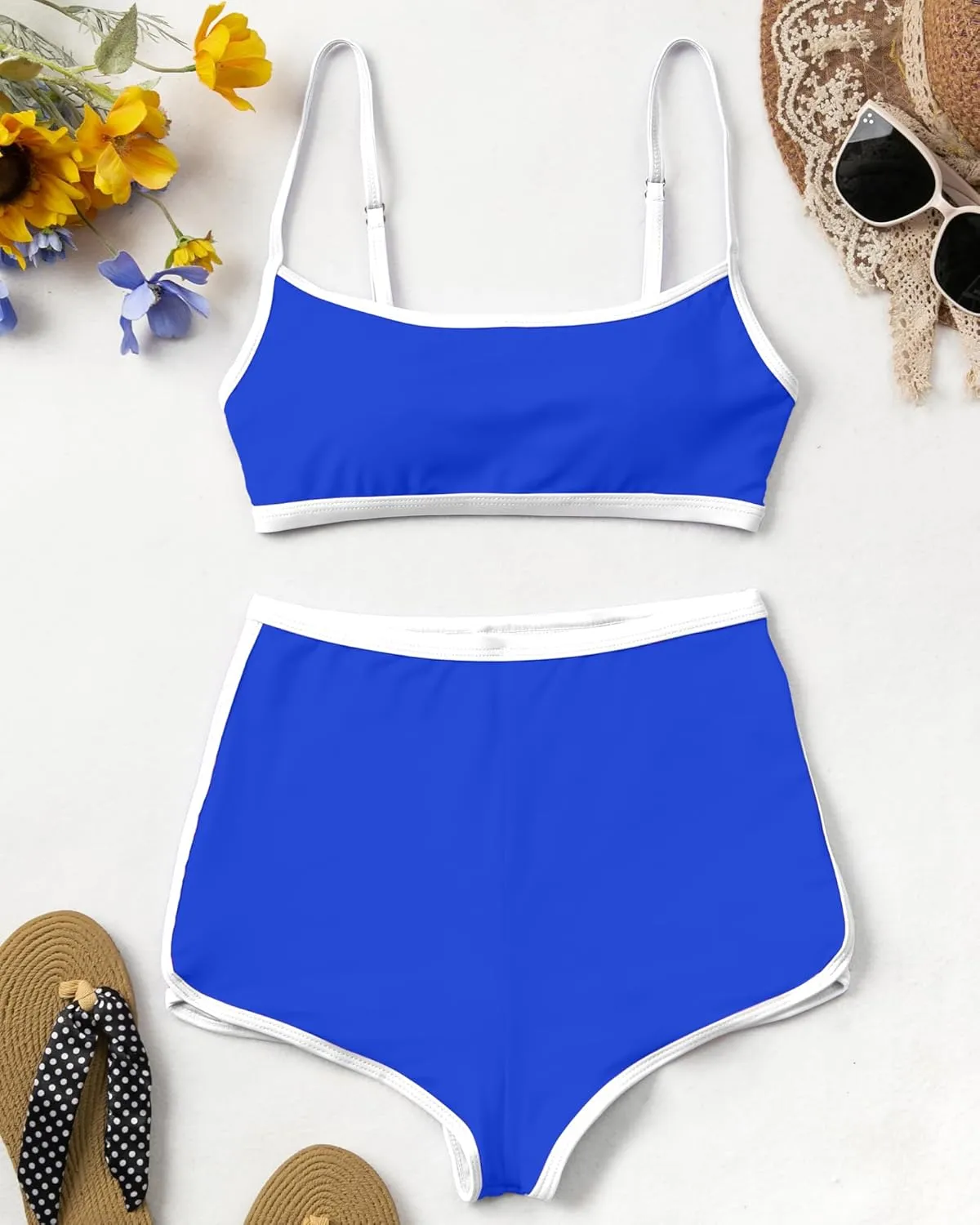 AngiMelo High Waisted Bikini Sets for Women Two Piece Tummy Control Swimsuits Modest Bathing Suit Shorts Swim Suits Teens