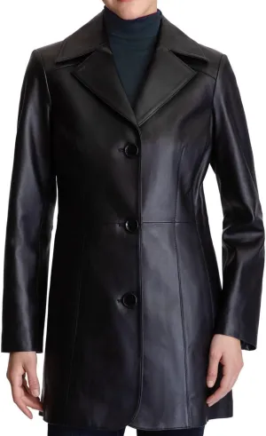Anne Klein Women's Walker Leather Coat-Black-L