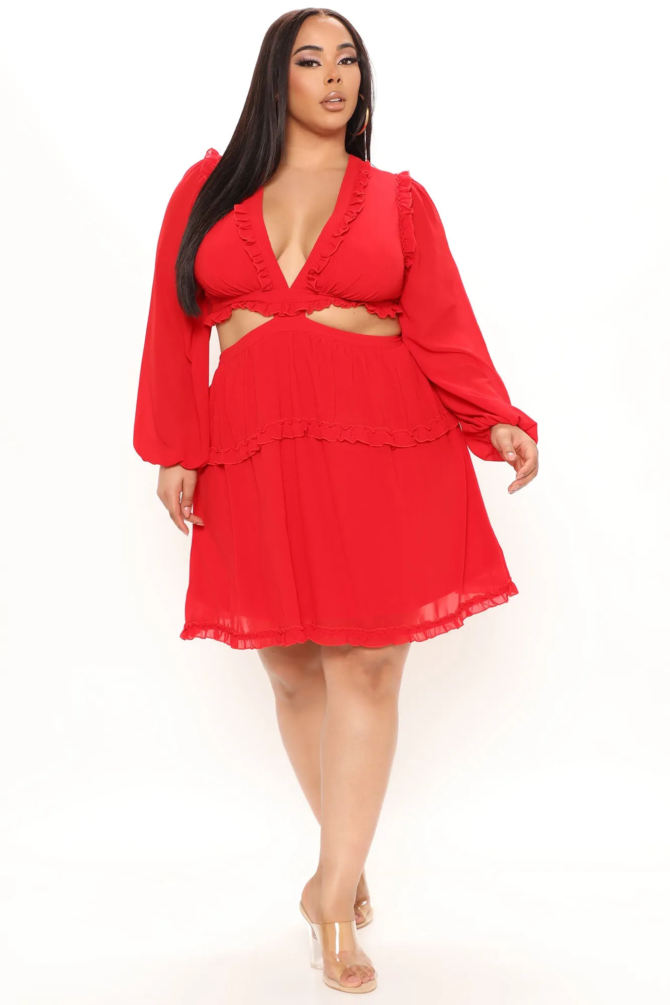 Ansley Ruffle Mini Dress - Red