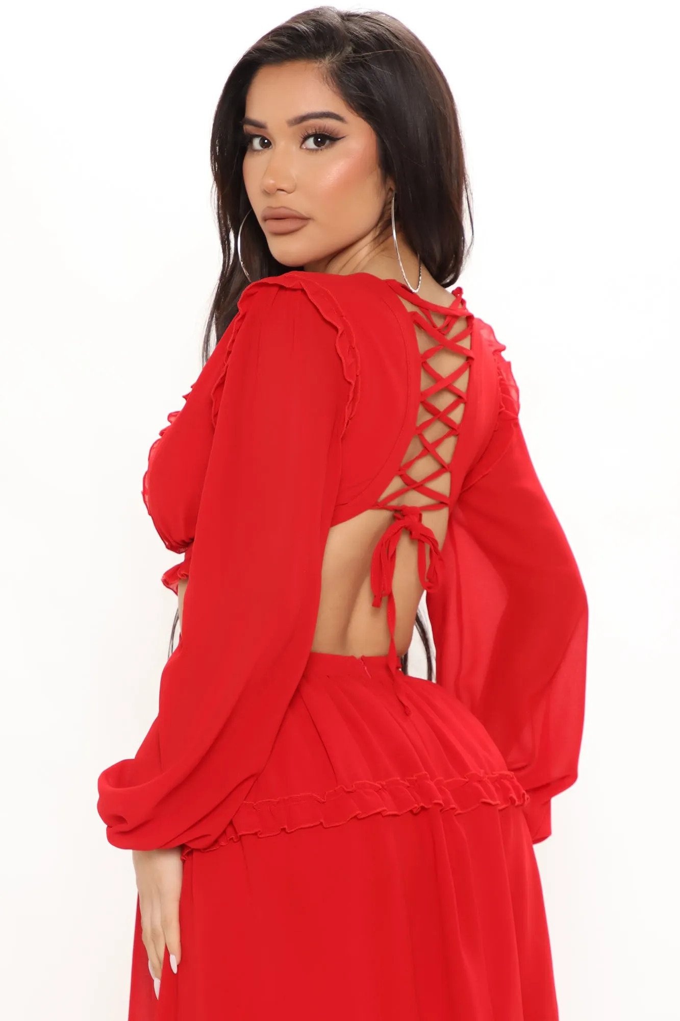 Ansley Ruffle Mini Dress - Red