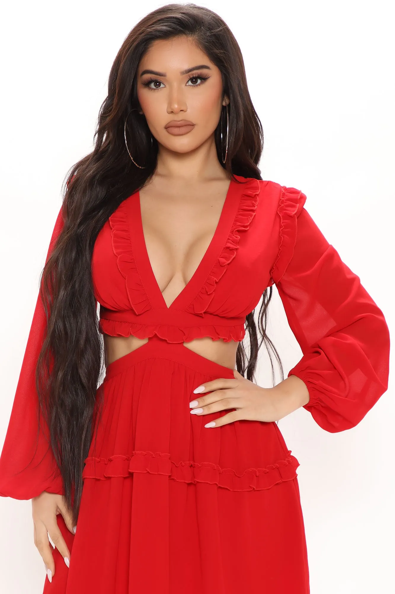 Ansley Ruffle Mini Dress - Red