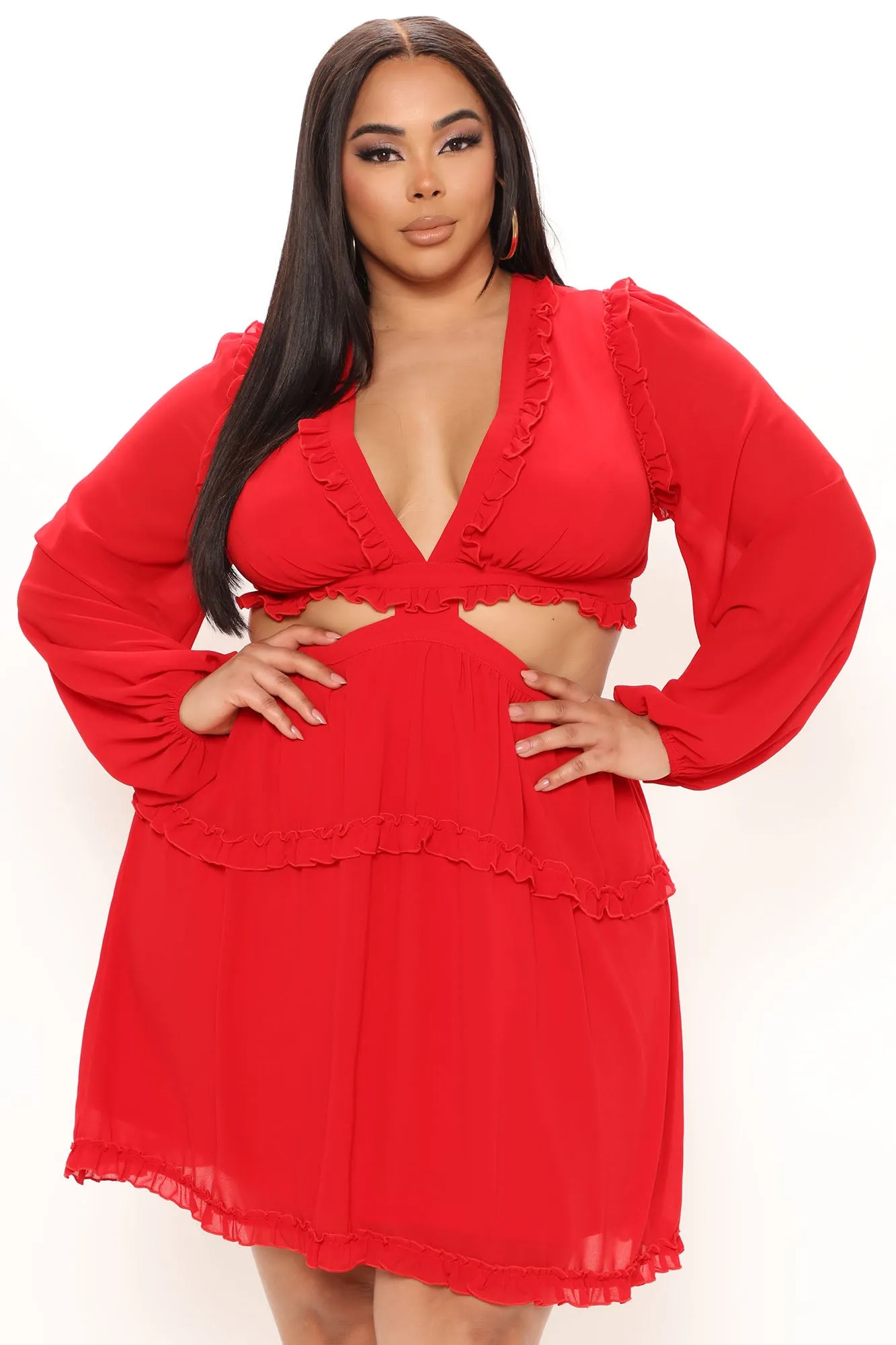 Ansley Ruffle Mini Dress - Red