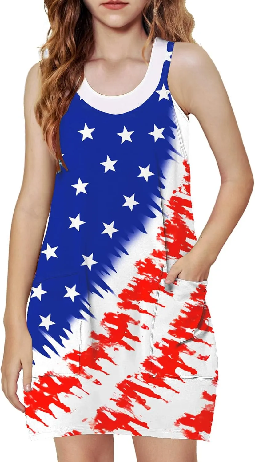 Arshiner Girls Dress with Shorts Casual Summer Spaghetti Straps One Piece Romper Dresses with Pockets for Kid 5-15 Y