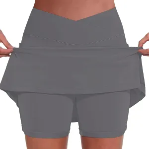 Athletic Skorts for Woman Elastic Cross Hight Waisted Tennis Yoga Shorts Skirts with Pockets Tummy Control Joggers
