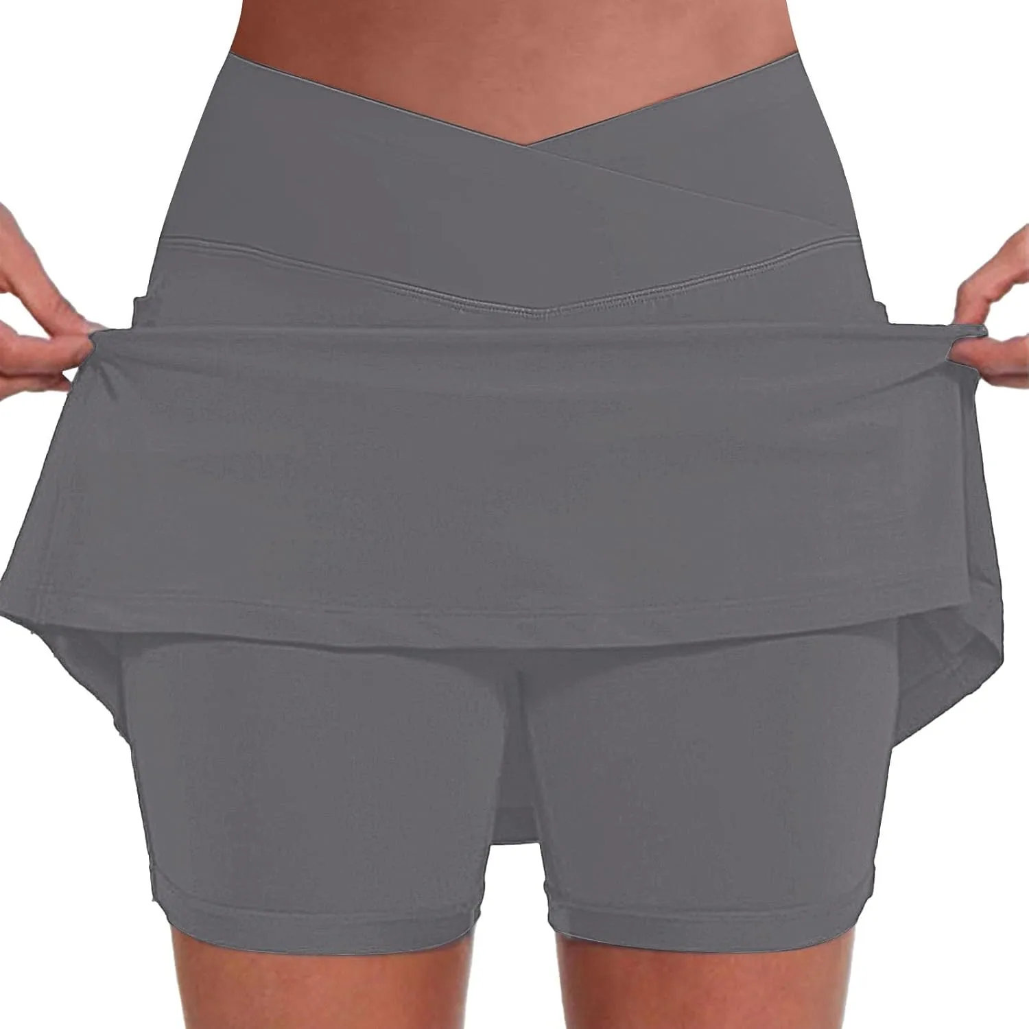 Athletic Skorts for Woman Elastic Cross Hight Waisted Tennis Yoga Shorts Skirts with Pockets Tummy Control Joggers