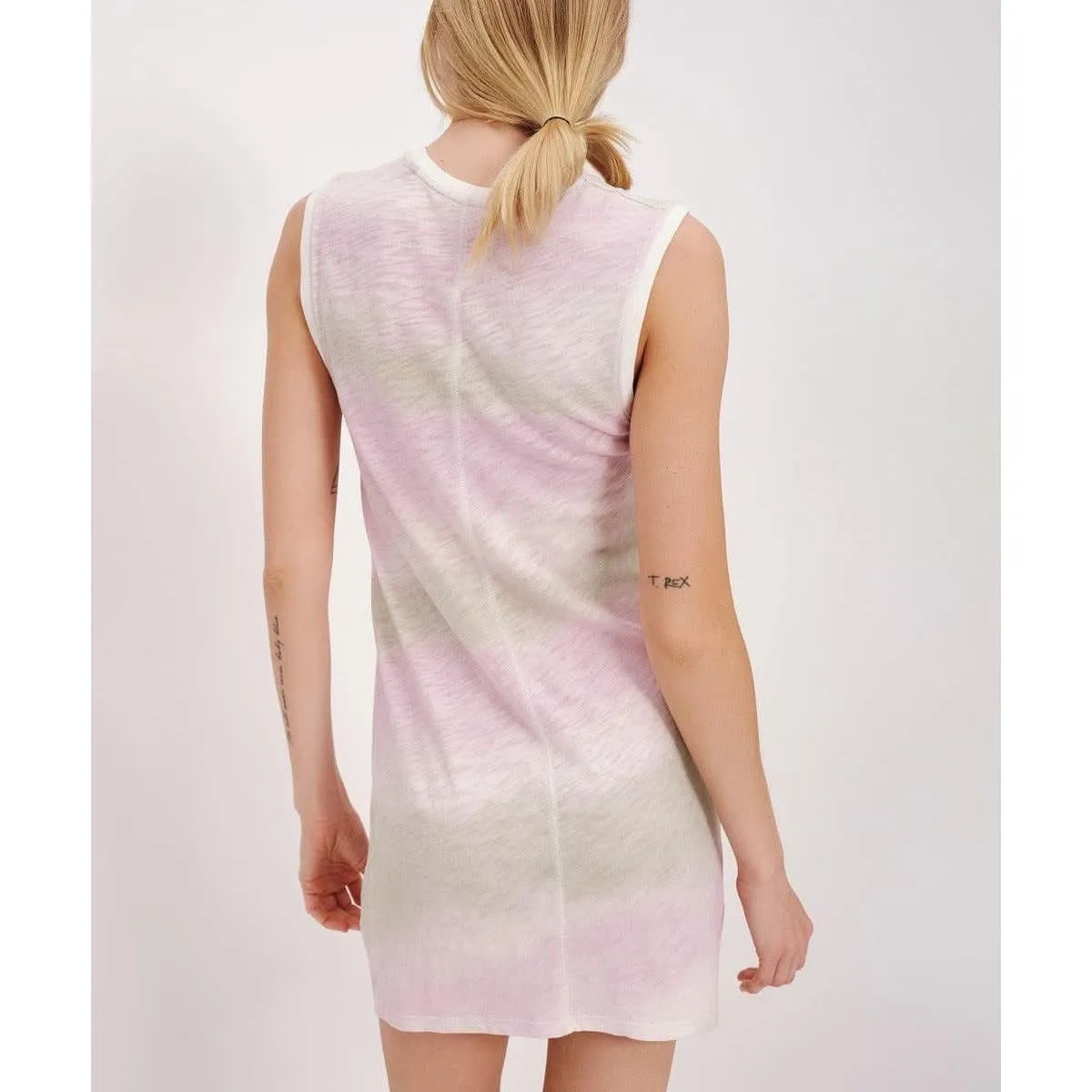 ATM Slub Jersey with Watercolor Stripe Sleeveless Muscle Dress - Watercolor Stripe
