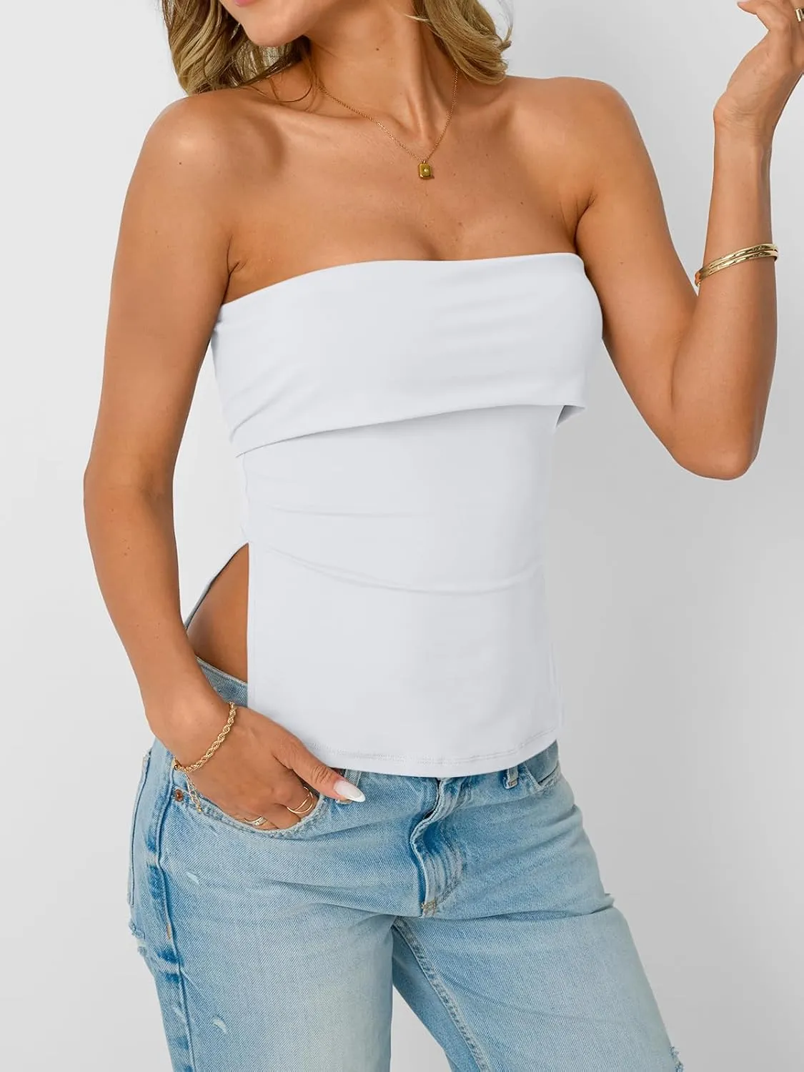 AUTOMET Going Out Tube Tops for Women 2025 Trendy Summer Off Shoulder Backless Cute Work Shirts Vacation Top Y2k Outfits