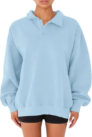 BAIGRAM Women Quarter Button Up Collar Polo Sweatshirt Oversized Fleece Fall Casual Pullover Tops 2024 Cute Outfits