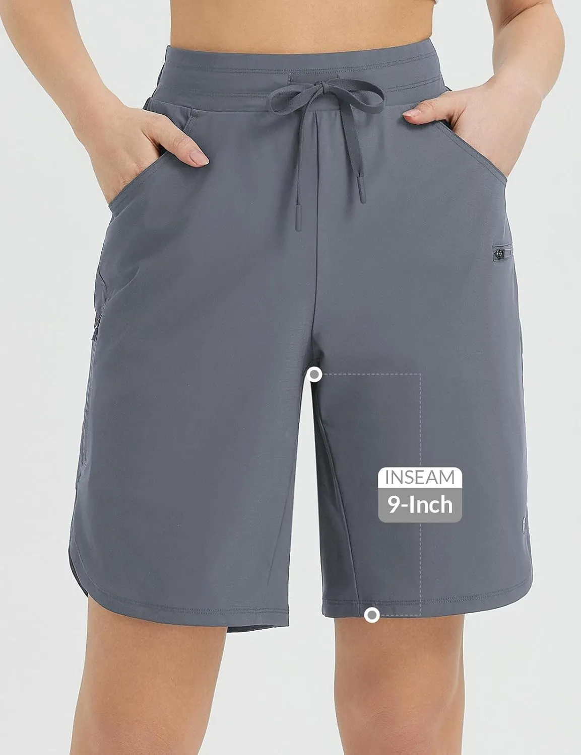 baleaf Women's Bermuda Long Shorts 9" Above Knee Length Quick Dry Lightweight Zipper Pockets Casual Summer Athletic UPF 50 