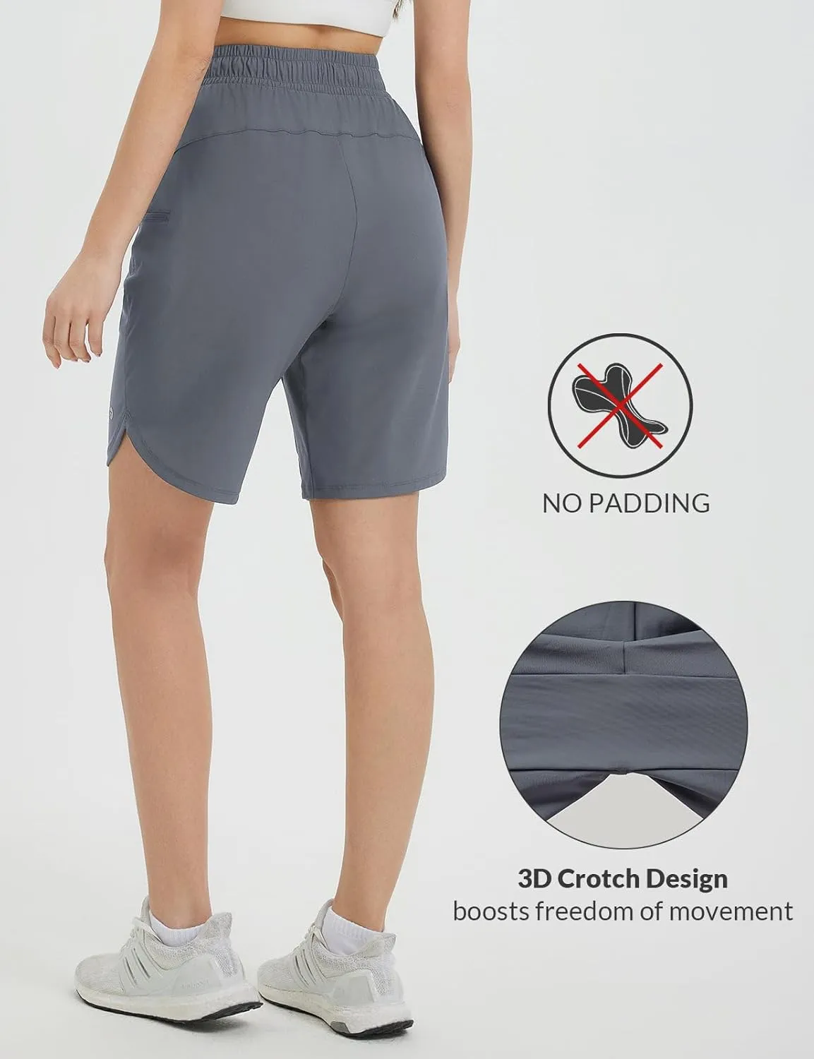 baleaf Women's Bermuda Long Shorts 9" Above Knee Length Quick Dry Lightweight Zipper Pockets Casual Summer Athletic UPF 50 