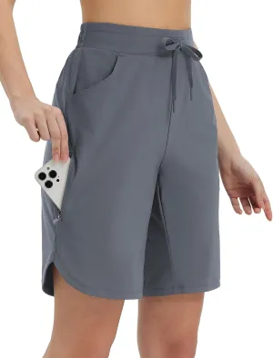 baleaf Women's Bermuda Long Shorts 9" Above Knee Length Quick Dry Lightweight Zipper Pockets Casual Summer Athletic UPF 50 