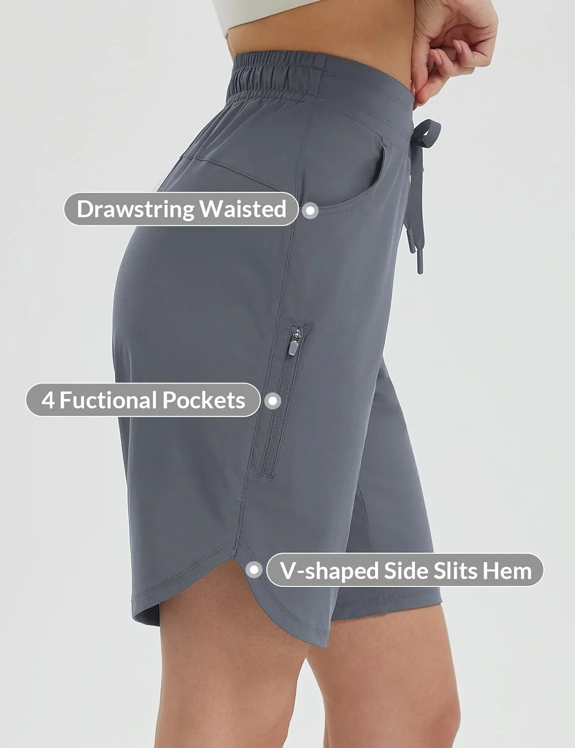 baleaf Women's Bermuda Long Shorts 9" Above Knee Length Quick Dry Lightweight Zipper Pockets Casual Summer Athletic UPF 50 