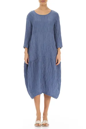 Balloon Crinkled Blue Nova Silk Linen Dress
