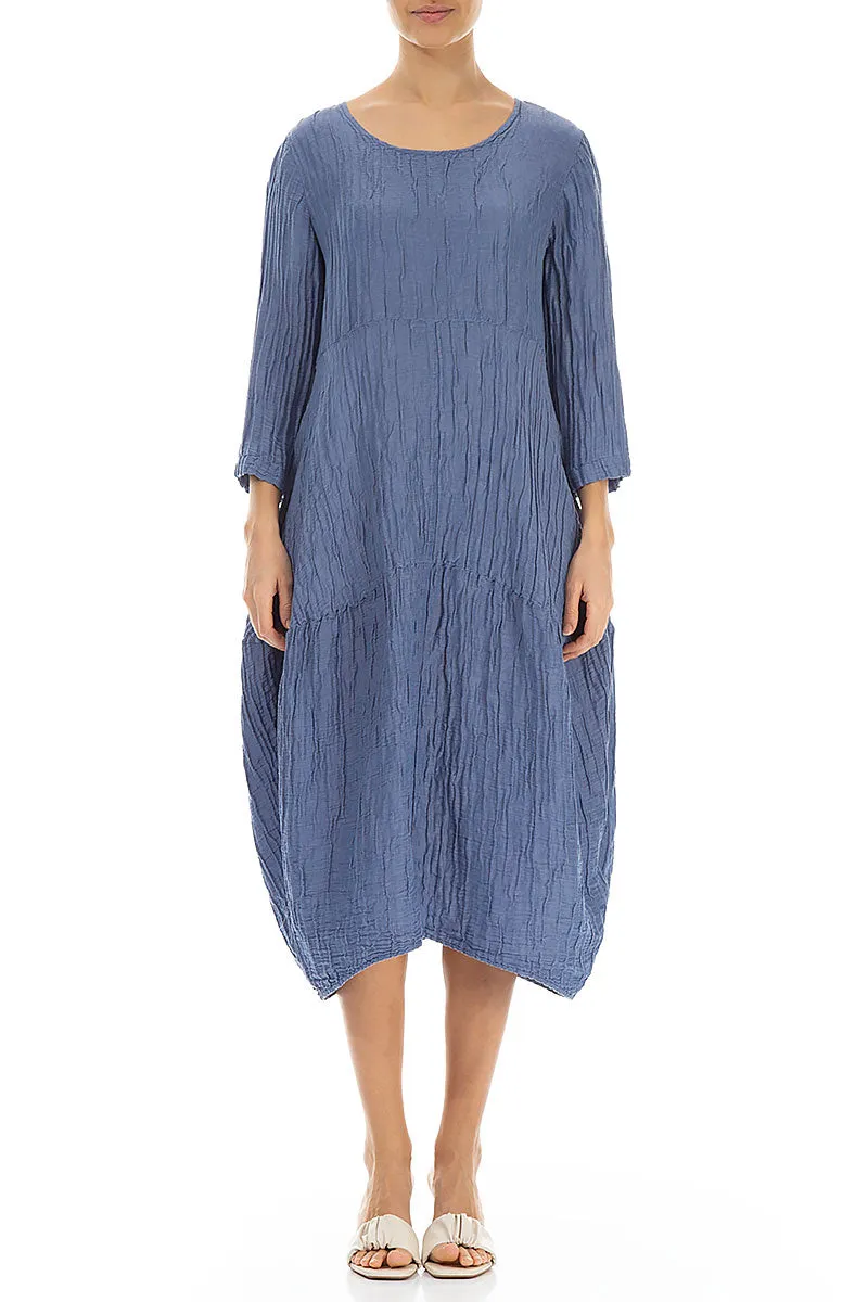 Balloon Crinkled Blue Nova Silk Linen Dress