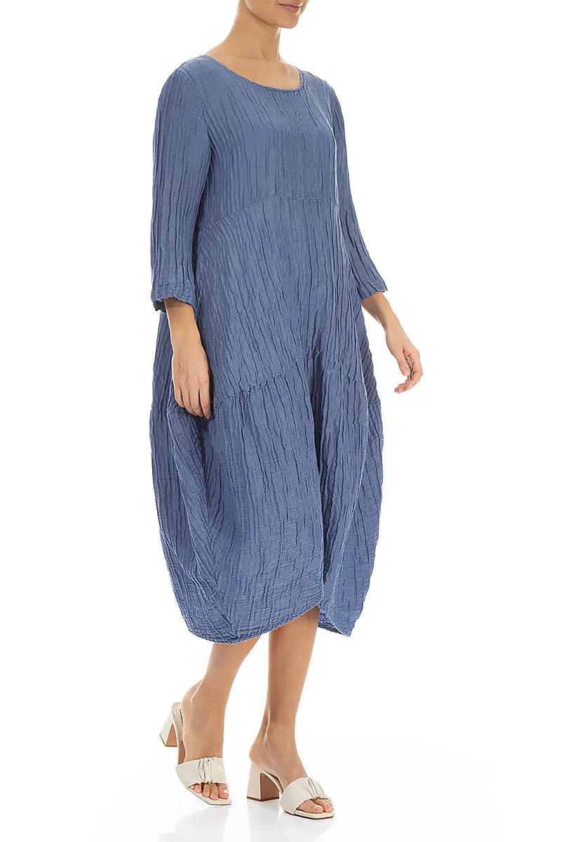 Balloon Crinkled Blue Nova Silk Linen Dress
