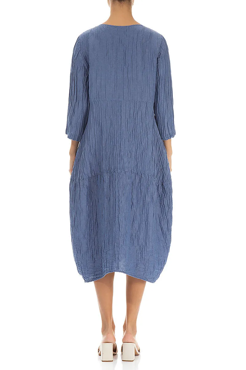 Balloon Crinkled Blue Nova Silk Linen Dress