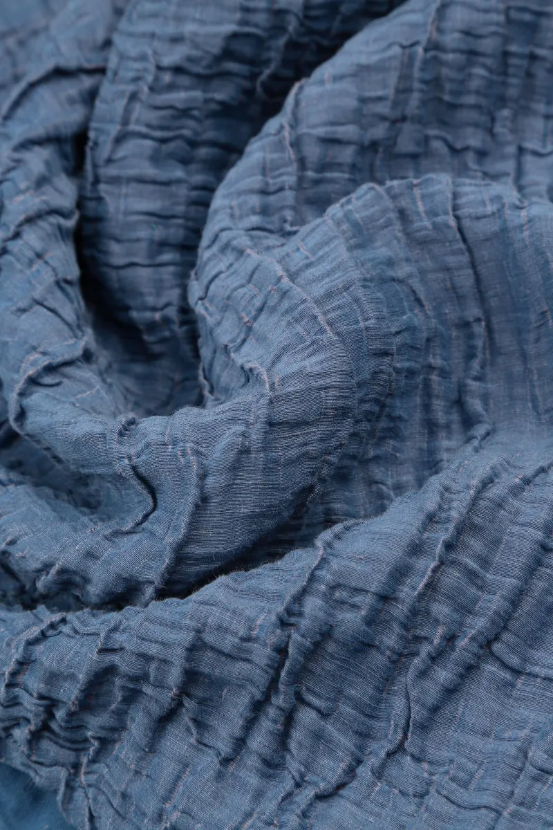 Balloon Crinkled Blue Nova Silk Linen Dress