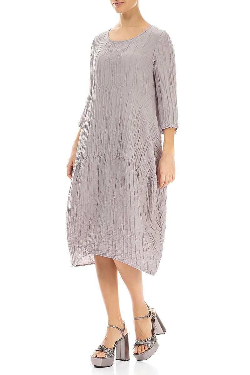 Balloon Crinkled Greige Silk Linen Dress