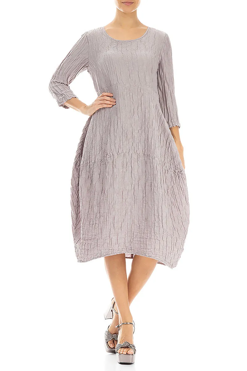 Balloon Crinkled Greige Silk Linen Dress