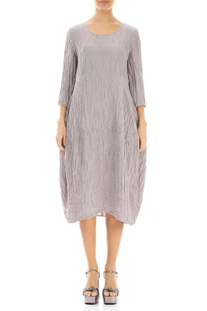 Balloon Crinkled Greige Silk Linen Dress