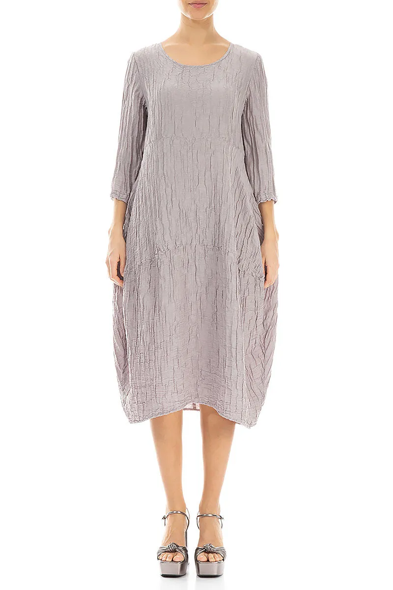 Balloon Crinkled Greige Silk Linen Dress