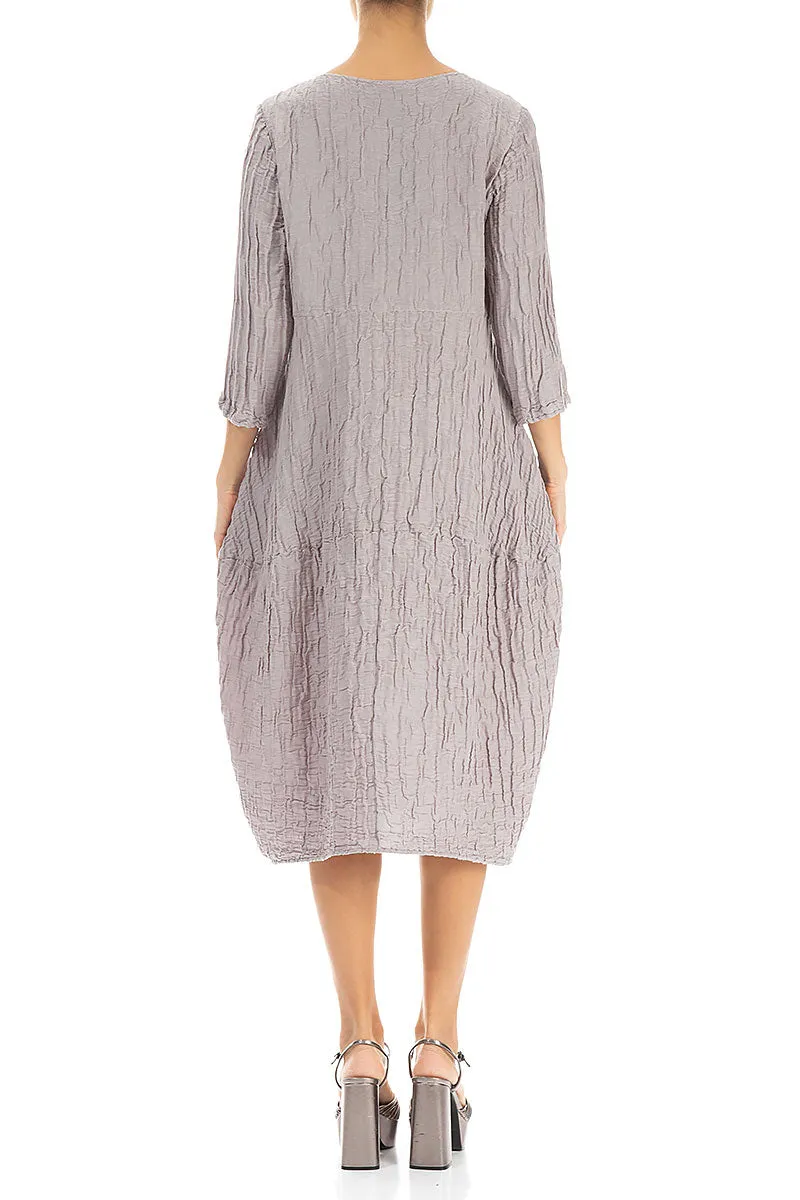Balloon Crinkled Greige Silk Linen Dress