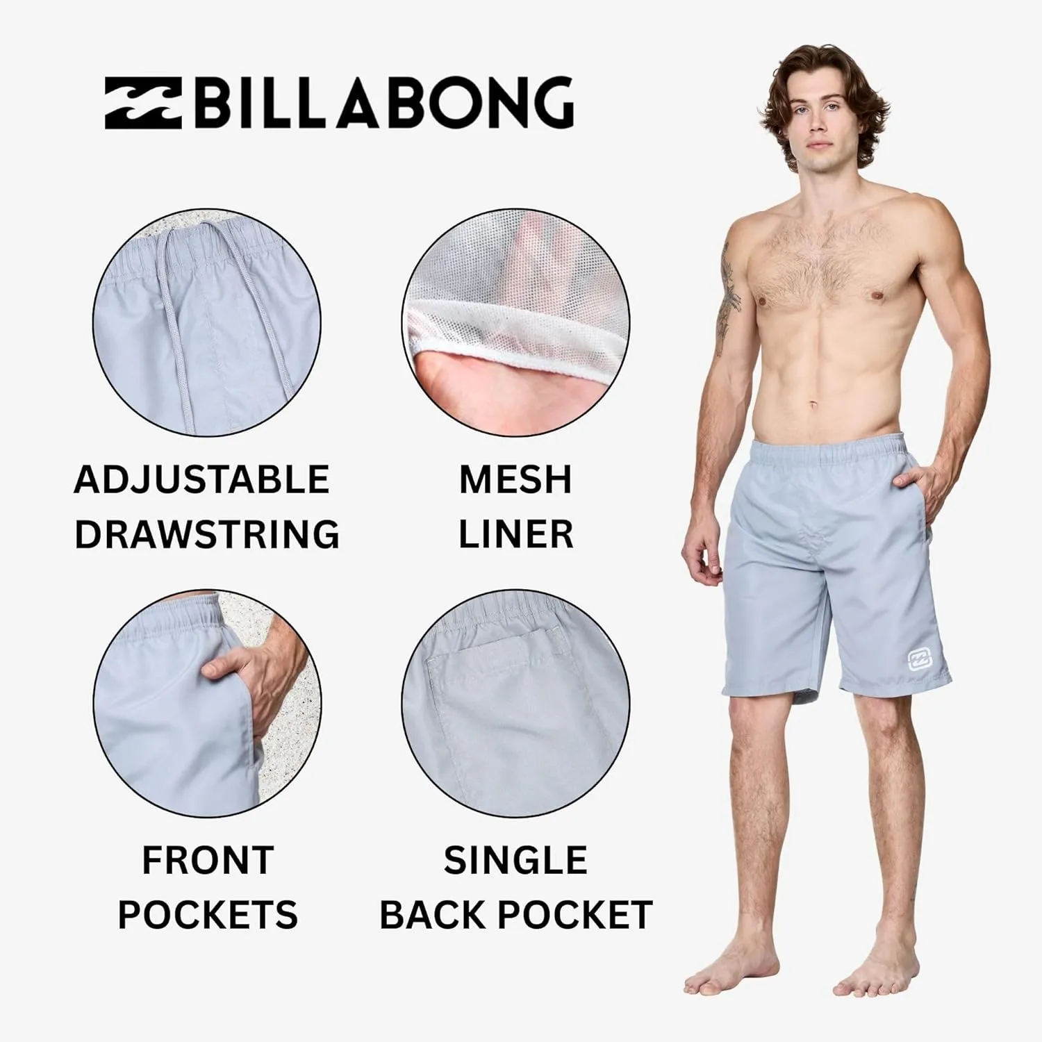 Billabong Swim Trunks for Men Big and Tall, Quick Dry Swim Board Shorts 10"