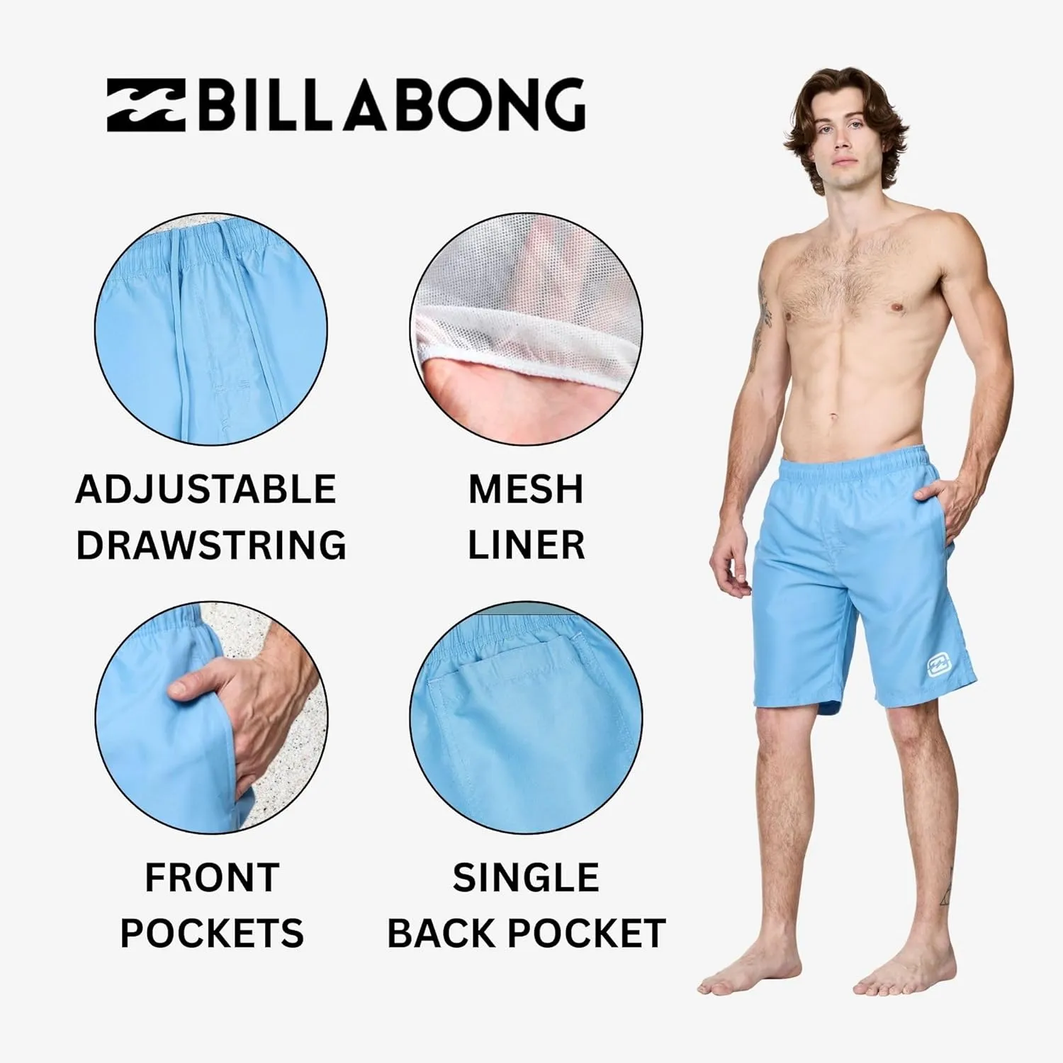 Billabong Swim Trunks for Men Big and Tall, Quick Dry Swim Board Shorts 10"