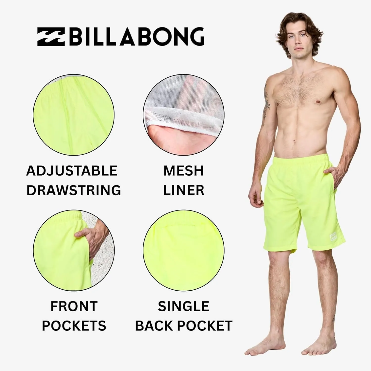 Billabong Swim Trunks for Men Big and Tall, Quick Dry Swim Board Shorts 10"